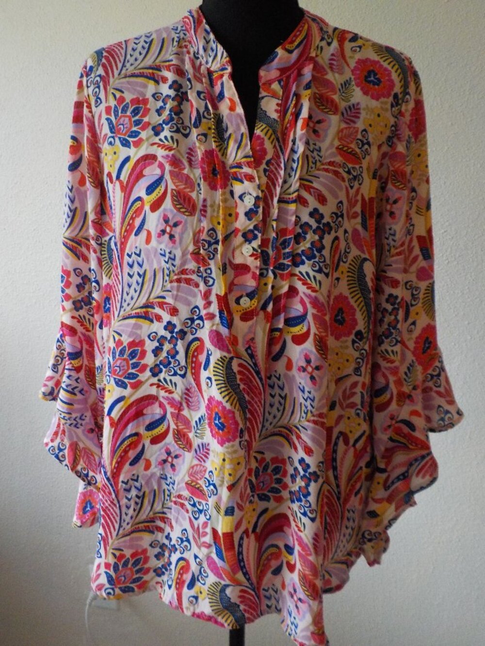 Pioneer Woman Blouse - Large - Bright Floral Paisley Ruffle Boho (2628)